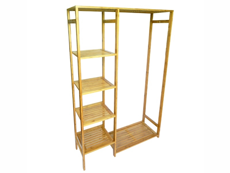 Exquisite Artisanal Bamboo Garment Rack with Shelves - KD Eco-Friendly Wardrobe Organizer